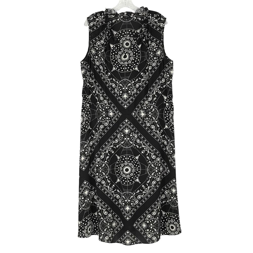 Talbots Plus 1X Sleeveless Black Celestial Print Dress Elastic Waist Sheer Fairy